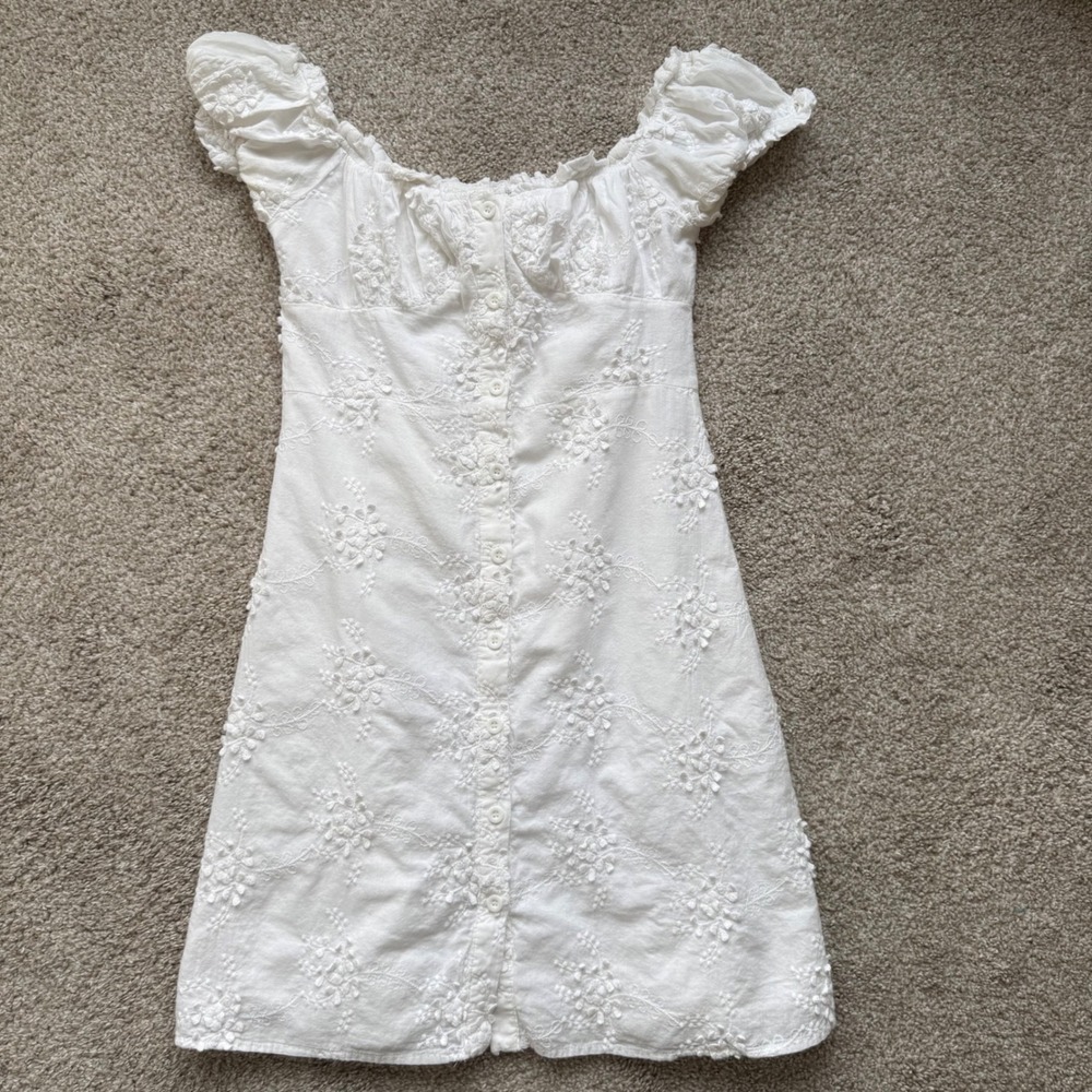 O.P.T Women's White Cotton Babydoll Milkmaid Eyelet Summer Dress Small Romantic - Picture 1 of 16